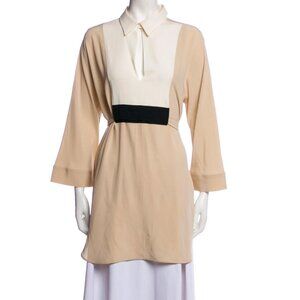 Max Mara Silk Collar Tunic in Neutral Nude, Cream, Black